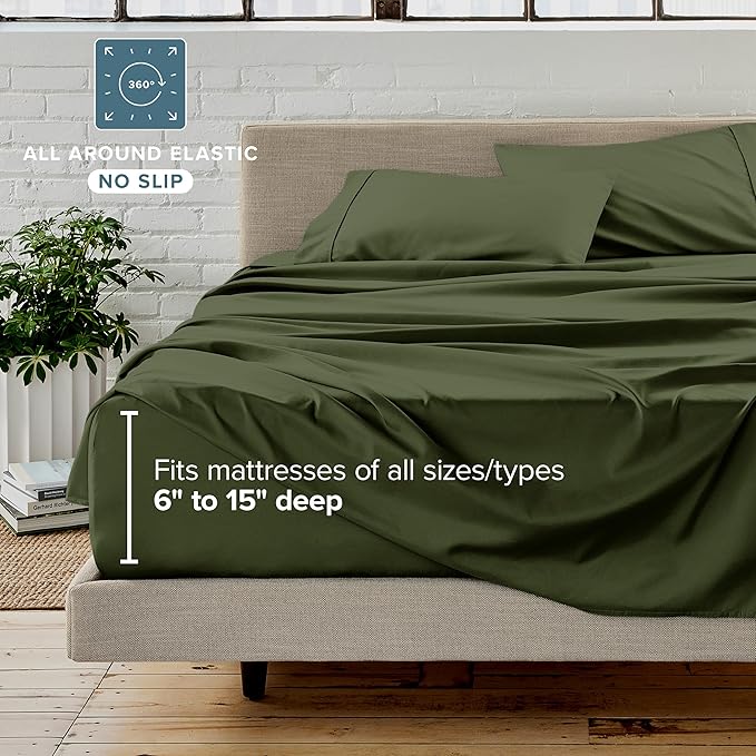 Bare Home Bed-in-A-Bag 5 Piece Comforter & Sheet Set - Twin XL - Goose Down Alternative - Ultra-Soft 1800 Premium Bedding Set (Twin XL, Cypress/Cypress)