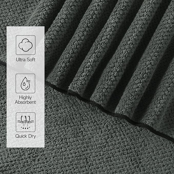Soft 6 Piece Bath Towels Set, 2 Oversized Large Bath Towel Sheet, 2 Handtowels, 2 Washcloths - Luxury, Highly Absorbent, Quick Dry Bathtowel Collection Lightweight for Bathroom, Hotel & Spa, Dark Grey