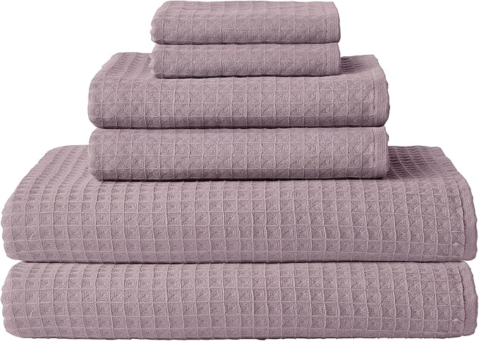 UCHINO Waffle Twist Cotton Weave Washcloth Towel for Bathroom Lightweight Absorbent Quick Dry Honeycomb Texture Solid Terry Loop Reverse 13" x 13", 1 Wash Cloth, Orchid Purple