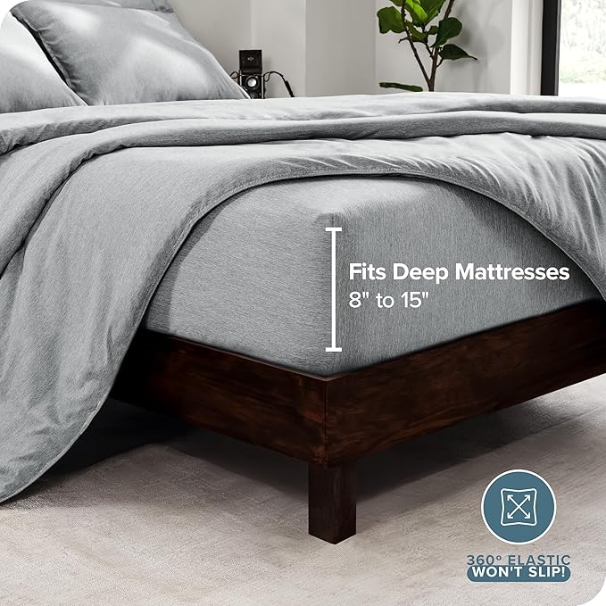 Bare Home Bed-in-A-Bag 7 Piece Comforter & Sheet Set - Full - Goose Down Alternative - Ultra-Soft 1800 Premium Bedding Set - Cationic (Full, Heathered Pewter)