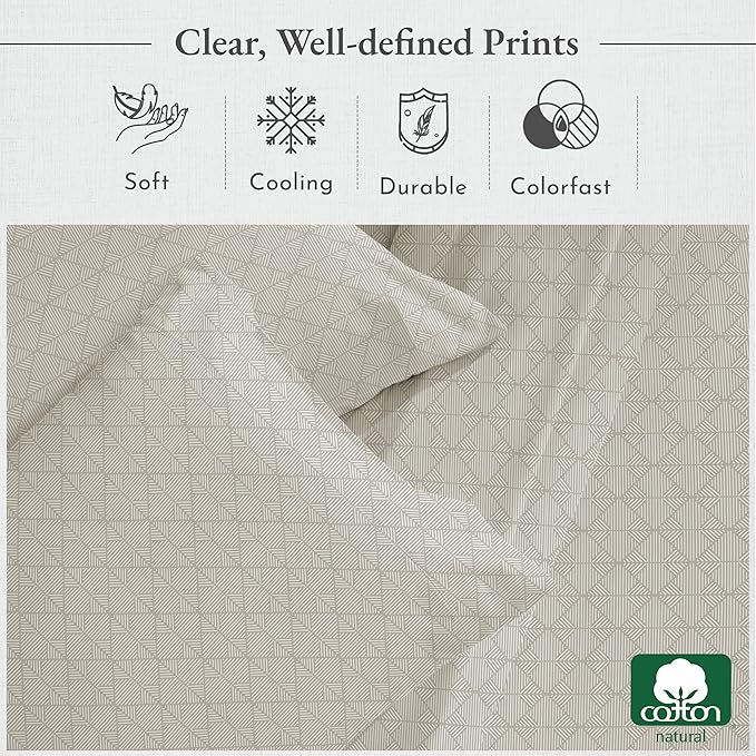 California Design Den Printed King Size Sheets Set - 400 Thread Count, Soft Sateen, Natural 100% Cotton Sheets, Deep Pockets, and Durable Bedding Set - Taupish-Sage Crosshatch CaliforniaDesignDen