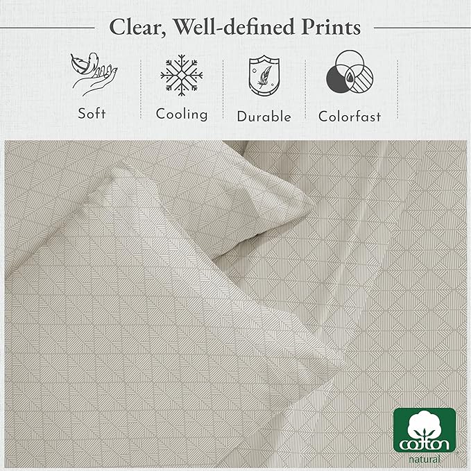 California Design Den Deep Pocket Twin Sheets Set - 400 Thread Count Sateen, Natural 100% Cotton Bed Sheets, Deep Pocket and Durable Bedding Set - Taupish-Sage Crosshatch CaliforniaDesignDen