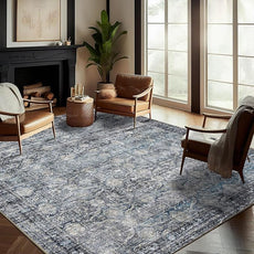 Washable Area Rug 9'x12' Boho Design Non-Shedding Easy Care Ideal for High Traffic Areas in Living Room Bedroom Office Coffee Table Kitchen Large Carpet
