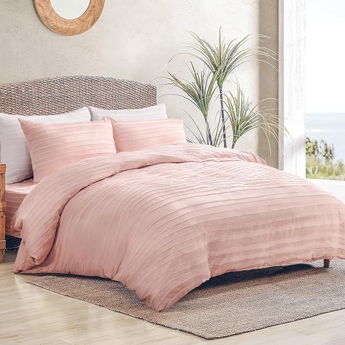 NEXHOME PRO Duvet Cover Queen Size, Pink 3 Pieces Boho Tufted Duvet Cover Set, Soft and Lightweight Microfiber Comforter Cover Set for All Season (Pink Queen, 90 x 90)-No Comforter