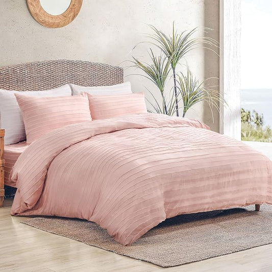NEXHOME PRO Duvet Cover Queen Size, Pink 3 Pieces Boho Tufted Duvet Cover Set, Soft and Lightweight Microfiber Comforter Cover Set for All Season (Pink Queen, 90 x 90)-No Comforter