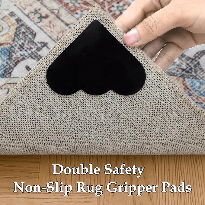 RCTJHOME 2'x3' Washable Entryway Rugs, Indoor Door Mat with 4 Non-Slip Tapes, Kitchen Bathroom Front Door Mat Indoor Entrance, Small Rugs and Mats, Cream Beige Blue Colorful