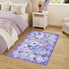 DUKINO 2x3 Rugs for Entryway, Floral Indoor Washable Door Mat, Non Slip Boho Small Rug for Kitchen, Soft Low Pile Front Door Throw Rug for Entrance, Bedroom, Kitchen, Laundry, Bathroom, Purple