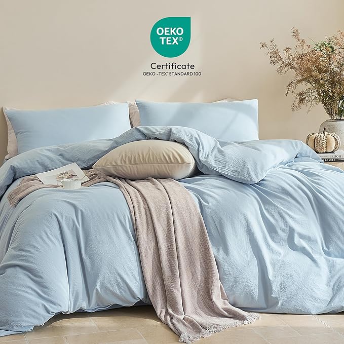 JELLYMONI Duvet Cover Full Size - 100% Washed Cotton Comforter Cover with Linen-Like Texture, Breathable & Soft Bedding for Modern Home, Guest Room and Everyday Use,1 Duvet Cover & 2 Pillowcases