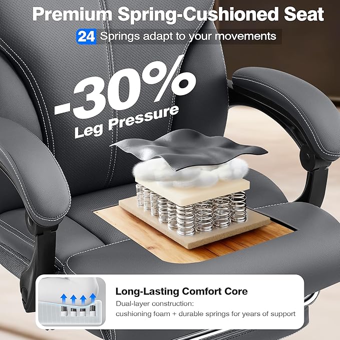 Office Chair - Ergonomic Comfortable High Back Computer Desk Chair with Foot Rest - Executive Breathable Swivel Rolling Reclining Leather Chair with Lumbar Support for Home Gaming Relaxing