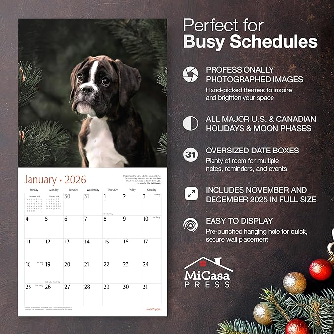 MICASA PRESS Boxer Puppies 2026 Wall Calendar 12 Month | 12" x 24" Open | Thick & Sturdy Paper | Holiday Gift | Cute Puppy Dog Calendar 2026