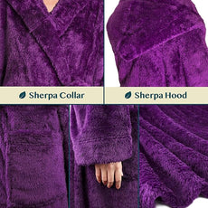 PAVILIA Women Hooded Plush Soft Robe | Fluffy Warm Fleece Sherpa Shaggy Bathrobe