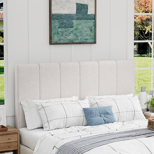 Yongchuang Upholstered Headboard Queen Size Head Board for Queen/Full Bed Adjustable Height Panel Headboards Grayish White Linen