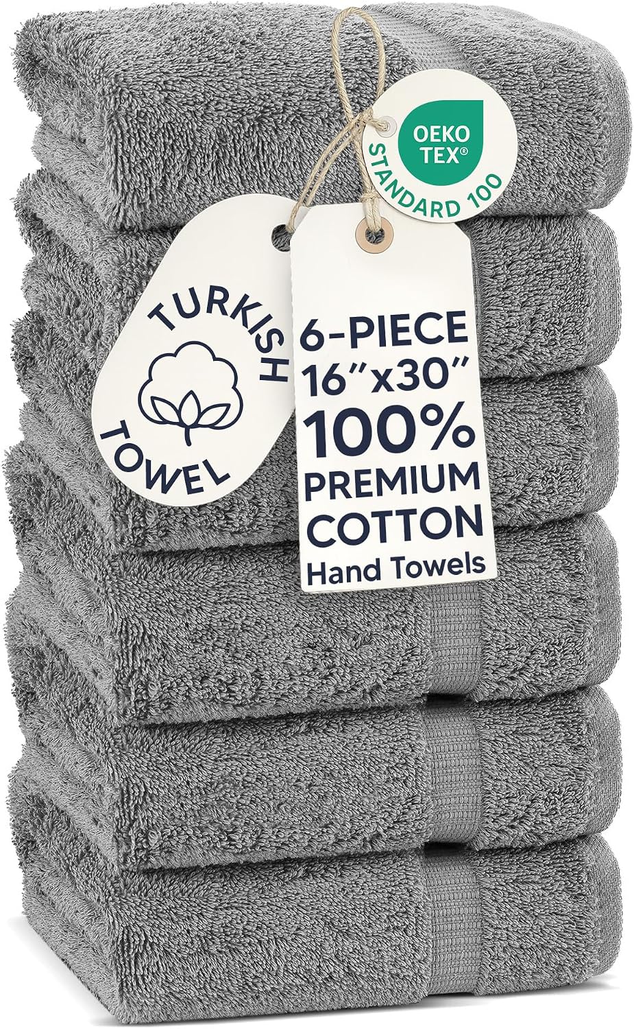 Chakir Turkish Linens 4 Piece Bath Towel Set, 100% Cotton Luxury Turkish Towels for Bathroom, Soft Absorbent Bath Towels, 27 x 54 Inches, Gray