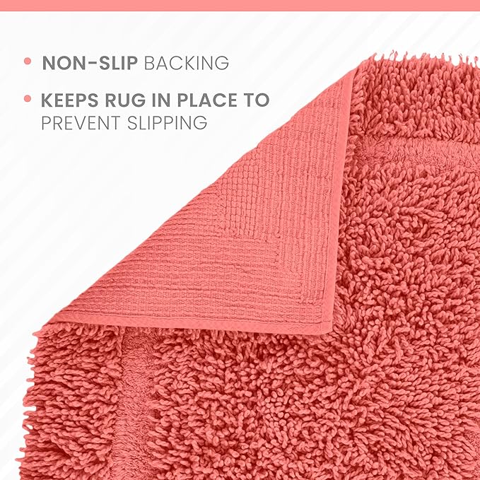 Martex 100% Cotton Ringspun Bath Rug | Super Soft | Super Absorbent | Essential Bathroom Rugs | Non-Slip Bath Mat | Quick Drying Bath Mat | Coral