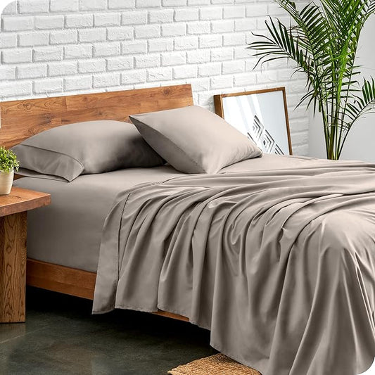 Bare Home California King Sheet Set - 1800 Ultra-Soft Microfiber Cal King Bed Sheets - Double Brushed - Deep Pockets - Easy Fit - 4 Piece Set - Bed Sheets (California King, Khaki)