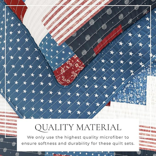 Great Bay Home 2-Piece Twin/Twin XL Microfiber Quilt Set with Shams - Americana Patchwork Reversible Design - Lightweight, All-Season, Layerable Bedding Set