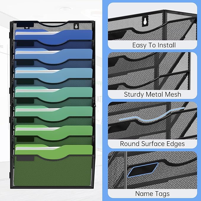Kuntine.B Wall File Organizer (Black, 8 Tier)