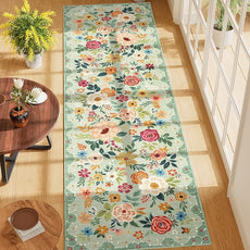 DUKINO Runner Rug, 2x7 Boho Kitchen Rug for Hallways with Low Pile Design, Washable Non Slip Backing Soft Floral Runner for Kitchen, Hallway, Entryway, Bedroom, Laundry, Green