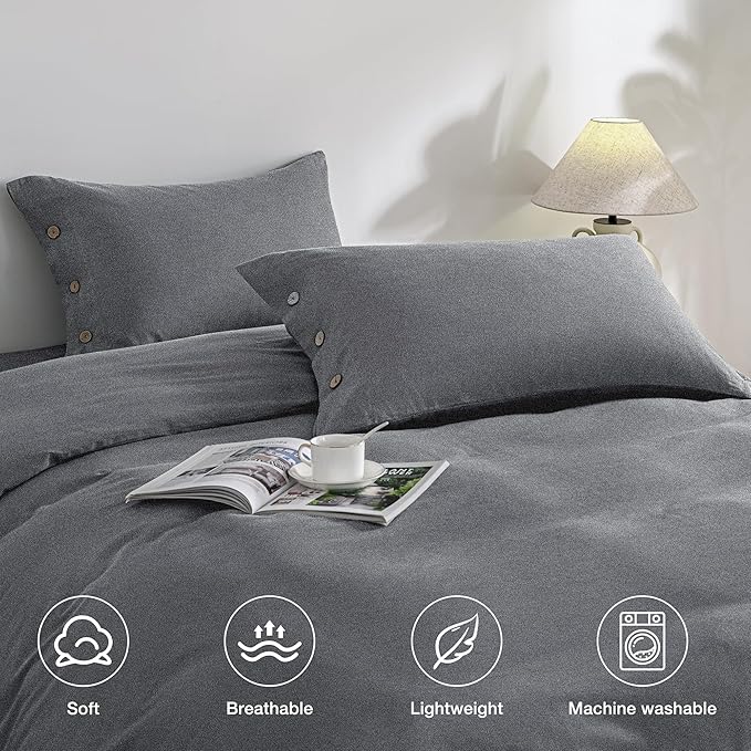 JELLYMONI Pillowcases Standard Set of 2 Cotton Button Pillow Covers 20×26in Black Bed Pillow Cases 100% Washed Cotton Soft Breathable (Pillows are not Included)