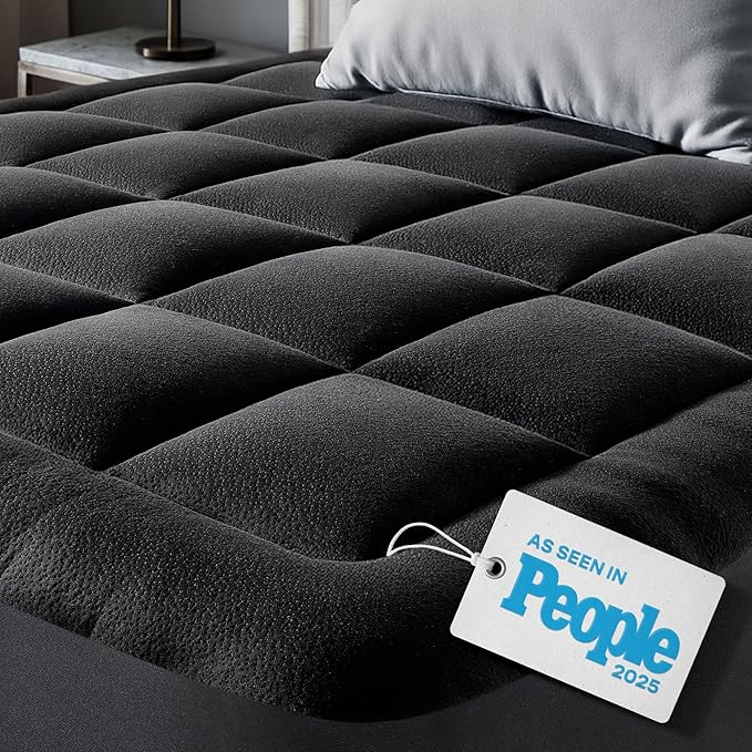 Ultra Soft Twin Size Mattress Topper - Viscose Made from Bamboo Pillow Top Mattress Pad for Back Pain Relief - Naturally Cooling for Hot Sleepers, Black