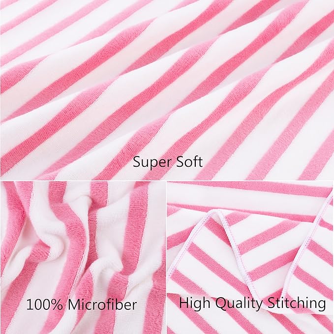 JML Microfiber Beach Towels, Cabana Stripe Bath Towel Set 6 Pack, 27" x 55" - Large Absorbent Quick Dry, No Fading, No Linting for Hair Wrap, Pool, Bath, Sport, Yoga, Camping, Swimming, Pink