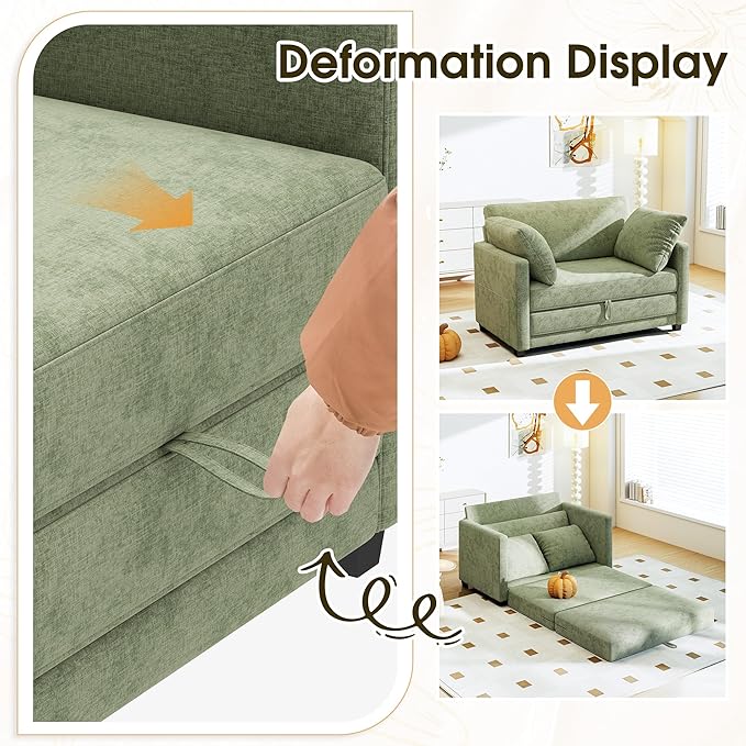 51" Convertible Loveseat Sofa Bed, 2-in-1 Folding Sofa Bed with 2 Pillow for Small Spaces, Modern Loveseat Compact Sleeper Couch for Apartment, Living Room & Guest Room (Light Green)