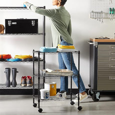 Amazon Basics 3-Shelf Adjustable, Heavy Duty Storage Shelving Unit on 2'' PP Plastic Wheel Casters, Metal Organizer Wire Rack, 23.2