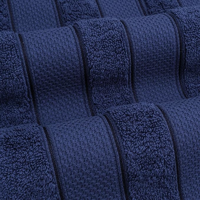 American Soft Linen Salem Turkish Bath Towel Set, 100% Cotton 600 GSM 6 Piece Towels for Bathroom, 2 Bath Towels 2 Hand Towels 2 Washcloths, Navy Blue