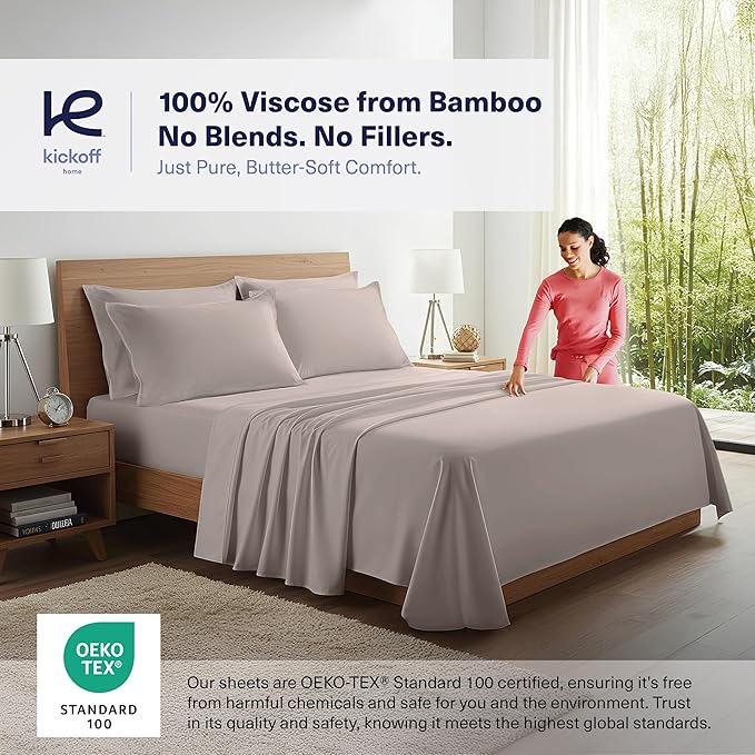 Kickoff Viscose Bamboo Sheets Twin XL Size 3-pc 100% Organic Bamboo Viscose Bed Cooling Sheets Twin XL Size Set Cool Bedding for hot Sleepers Sheet, Flat, Fitted, Pillowcase (Dark Grey, TXL) KickoffHome
