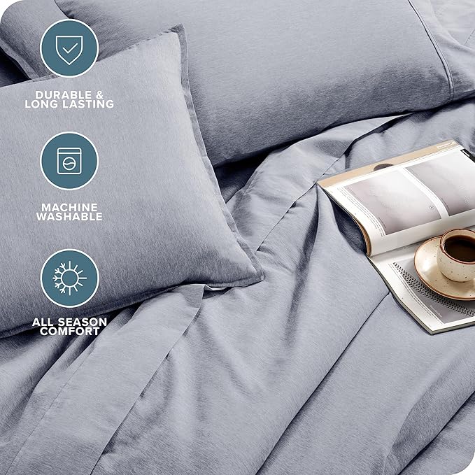 Bare Home Bed-in-A-Bag 7 Piece Comforter & Sheet Set - King - Goose Down Alternative - Ultra-Soft 1800 Premium - Bed Set - Cationic (King, Heathered Midnight Blue)