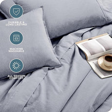 Bare Home Bed-in-A-Bag 7 Piece Comforter & Sheet Set - California King - Goose Down Alternative - Ultra-Soft 1800 Premium Bedding Set - Cationic (Cal King, Heathered Midnight Blue)