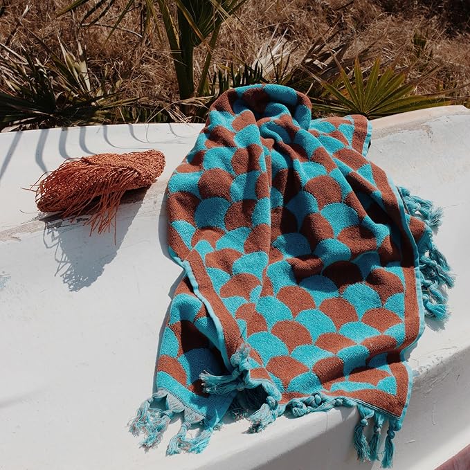 sea me at home 100% Turkish Cotton Bath, Beach, and Pool Towel with Unique Design - 31x62 Inches (Ocean’s Flame)