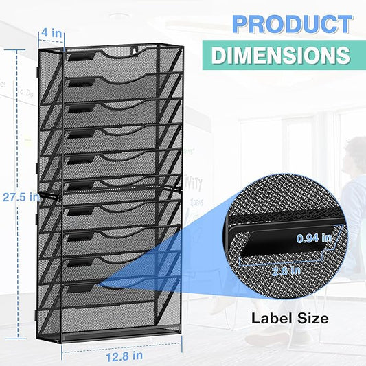 Kuntine.B Wall File Organizer (Black, 11 Tier)