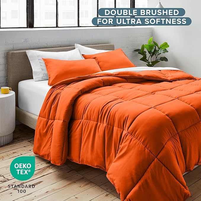 Bare Home Comforter Set - Queen Size - Ultra-Soft - Goose Down Alternative - Premium 1800 Series - All Season Warmth (Queen, Orange)