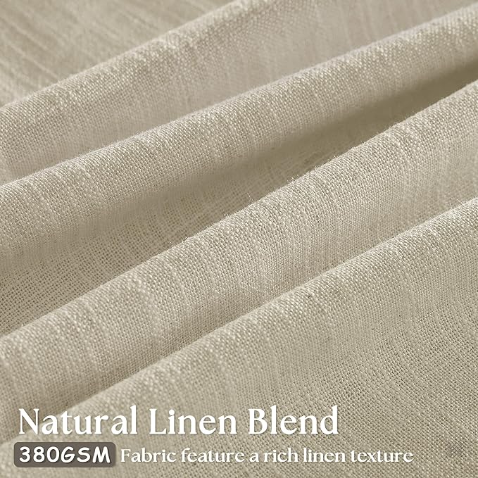 108 Inch Linen Curtains 2 Panels Set Pinch Pleated for Living Room Bedroom Memory Training Shaped Semi Sheer Neutral Beige Tan Flax Burlap Pleat Drapes Hooks Rings Light Filtering Window Curtain