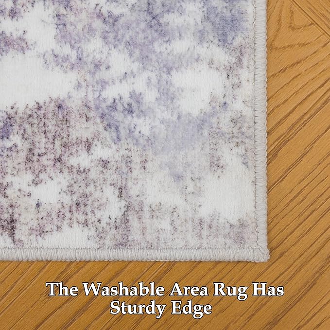 RCTJHOME 8'x10' Washable Area Rugs for Standard Sofa Living Room/Queen Bedroom, Ultra Soft Non-Slip Accent Large Carpet, Dining Room, Home Office, Low Pile Vintage Rug Light Grey White Watercolor