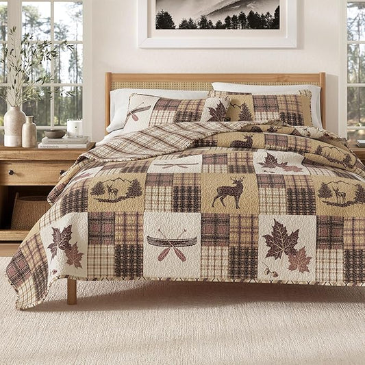 Great Bay Home Lodge Bedspread King Size Quilt with 2 Shams. Cabin 3-Piece Reversible All Season Quilt Set. Rustic Quilt Coverlet Bed Set. Redwood Collection