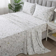 FADFAY Floral Sheets King Colorful Butterfly Bed Sheets Set Vintage Botanical Bedding Shabby Branches Leaves Bedding Collections 100% Percale Cotton Breathable Super Soft Deep Pocket 4Pcs, King Size
