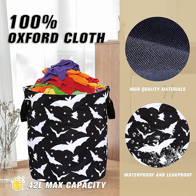 Goth Bats Laundry Basket Halloween Foldable Oxford Cloth Funny Tote Bag Laundry Hamper Clothes Storage Bucket Organizer For Bathroom/Laundry Storage/Bedroom Storage Basket 17.7x13.7Inch