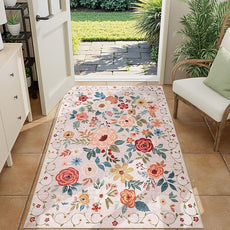 DUKINO 3x4 Area Rug, Lightweight Non Slip Washable Floral Rug, Indoor Low Pile & Non-Shedding Boho Design Carpets for Bedroom, Kitchen, Dining Room, Beige