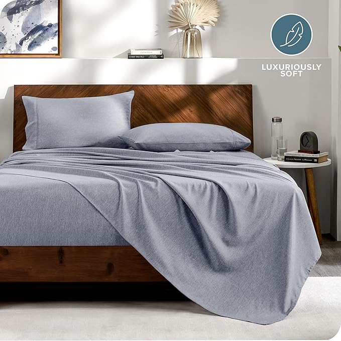 Bare Home Bed-in-A-Bag 7 Piece Comforter & Sheet Set - King - Goose Down Alternative - Ultra-Soft 1800 Premium - Bed Set - Cationic (King, Heathered Midnight Blue)