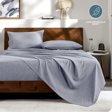 Bare Home Bed-in-A-Bag 7 Piece Comforter & Sheet Set - California King - Goose Down Alternative - Ultra-Soft 1800 Premium Bedding Set - Cationic (Cal King, Heathered Midnight Blue)