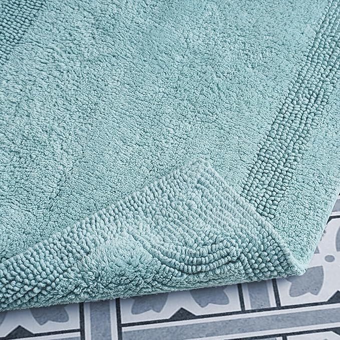 Laura Ashley - Reversible Cotton Bath Mat, Premium Bathroom Décor, Machine Washable Bathroom Rug, Highly Absorbent, 17"x24"/20"x32" 2-Piece Set, Aqua