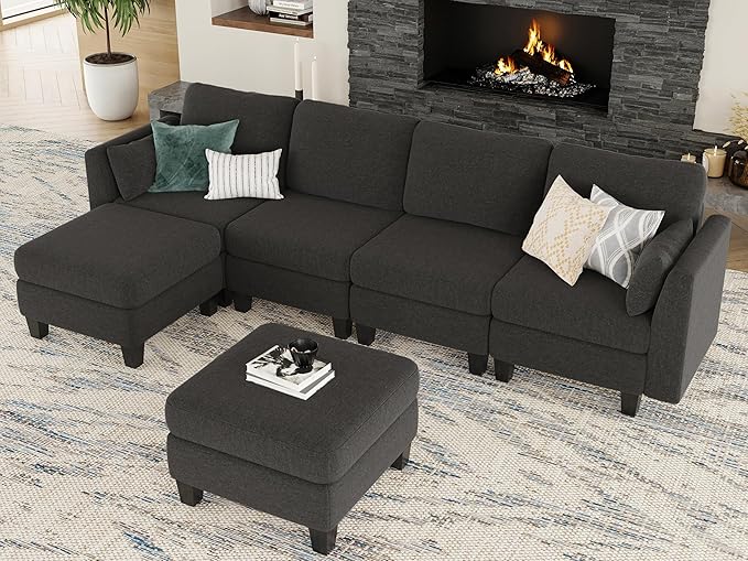 Modular Sectional Sofa, Convertible U Shaped Sofa Couch with High Density Memory Foam, 6 Seat Comfy Modular Sofa Couch for Living Room, Modern U Shaped Sectional Sofa, Black