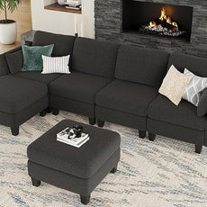 Modular Sectional Sofa, Convertible U Shaped Sofa Couch with High Density Memory Foam, 6 Seat Comfy Modular Sofa Couch for Living Room, Modern U Shaped Sectional Sofa, Black