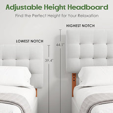 Upholstered Headboard Queen Size, Adjustable Height Queen Headboard Only from 39”to 44”with Durable Solid Wood Legs, Modern Button Diamond Fabric Bed Head Board with Width Adapters, Beige