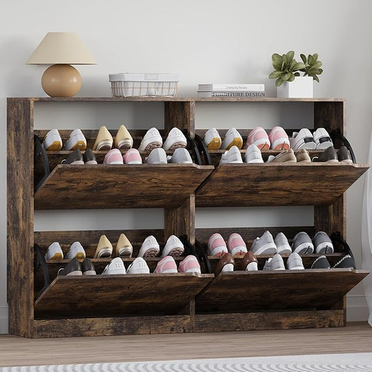 Shoe Cabinet with 4 Flip Drawers, Narrow Hidden Shoe Storage Cabinet, Slim Freestanding Shoe Rack Organizer for Entryway, Hallway, Bedroom, Living Room