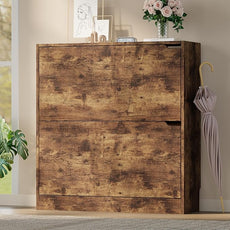 Shoe Cabinet with 2 Flip Drawers, Slim Narrow Shoe Storage Cabinet, Freestanding Shoe Organizer with Adjustable & Removable Shelves, Top Display Shelf for Entryway, Hallway, Foyer, Closet