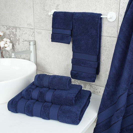 American Soft Linen Salem Turkish Bath Towel Set, 100% Cotton 600 GSM 6 Piece Towels for Bathroom, 2 Bath Towels 2 Hand Towels 2 Washcloths, Navy Blue