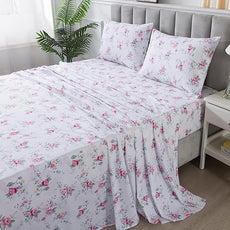 FADFAY Rose Sheets Set Queen Pink Floral Bedding Rustic Botanical Flower Bed Sheet Set Vintage Farmhouse Bedding 100% Cotton Soft Breathable Collection with Deep Pocket Fitted Sheet 4Pcs, Queen Size
